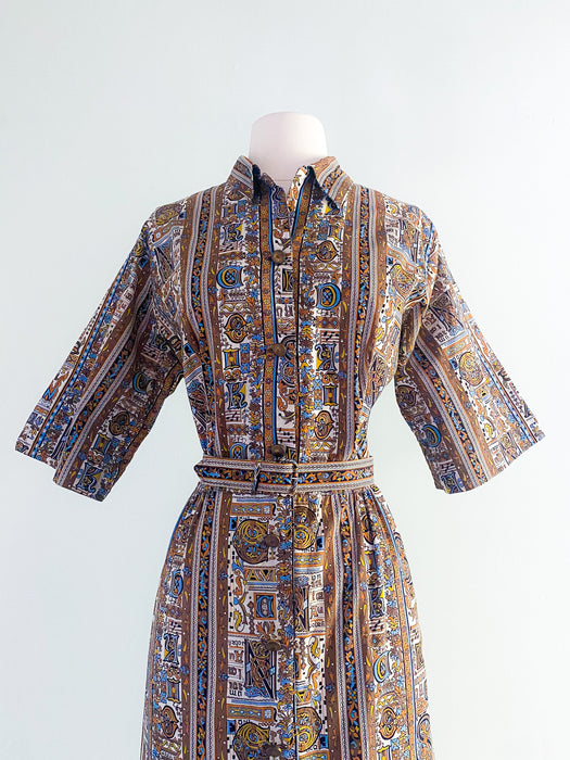 1950's Back To School Novelty Print Cotton Alphabet Dress / Large