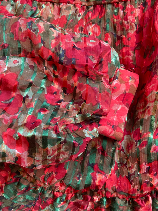 Fabulous 1980's Poppy Print Silk Occasion Dress / Petite Medium