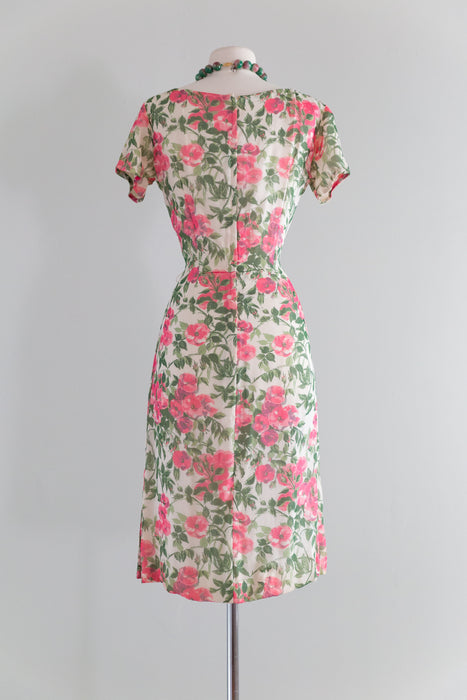 1950's Sophie Gimbel Silk Floral Print Wiggle Dress / Waist 30