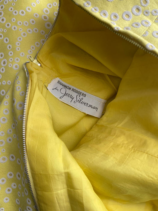 Fabulous 1960's Yellow Silk Cocktail Dress With Rhinestone Buttons / Medium