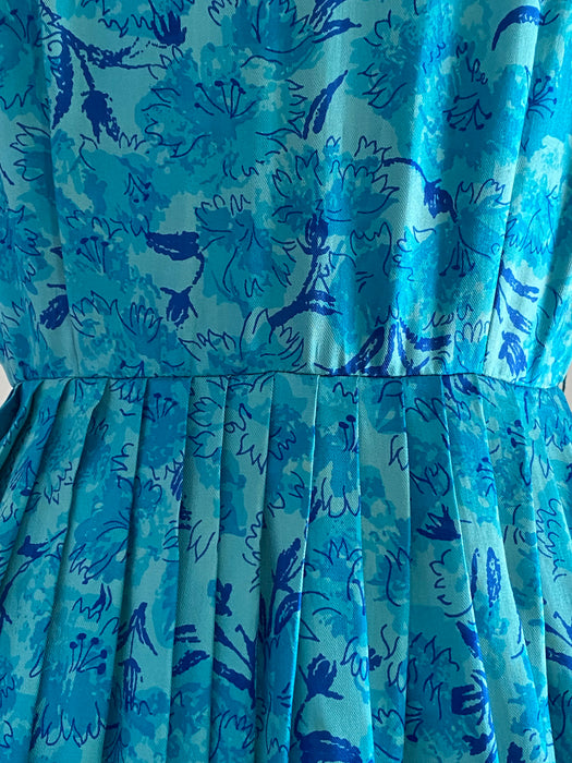 Stunning 1950's Mollie Parnis Silk Party Dress in Turquoise / Waist 26