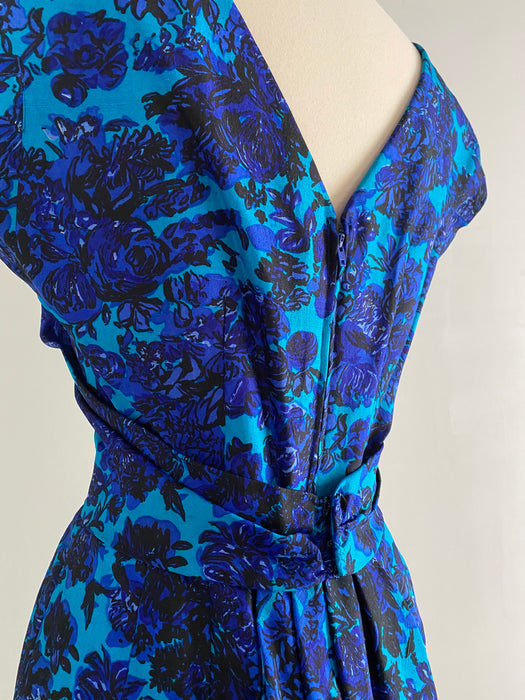 Divine 1950's Floral Print Silk Cocktail Dress by Adele Simpson / Waist 28