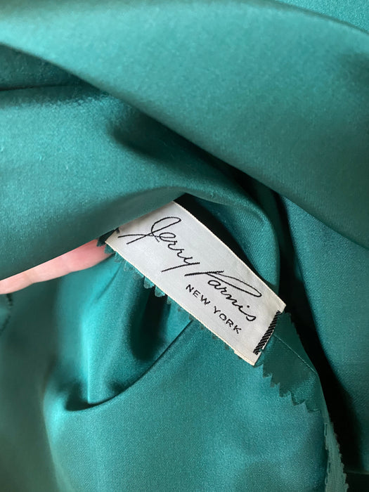 Elegant 1950's Bottle Green Silk Cocktail Dress By Jerry Parnis / Medium