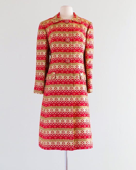 Magnificent 1960's Klimt Coat in Red, Pink & Metallic Gold / Large