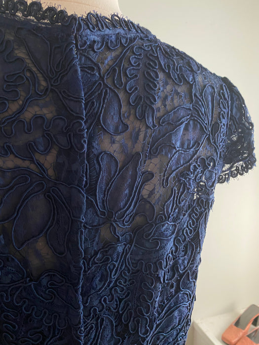 Sublime 1960's Midnight Blue Alencon Lace Cocktail Dress / ML