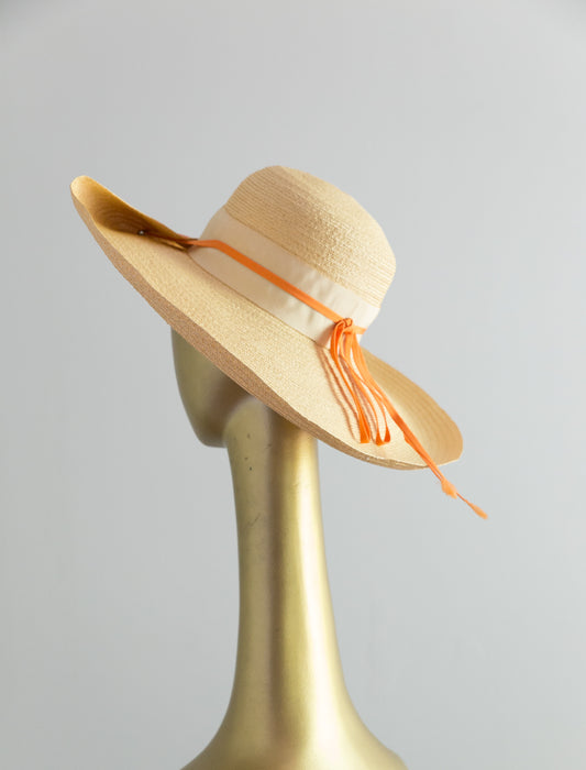 Vintage 1970's Yves Saint Laurent Wide Brim Straw Cartwheel Hat
