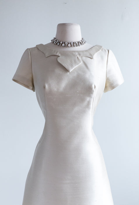 Sublime 1960's Ivory Silk Cocktail Dress By Parnes Feinstein / Small