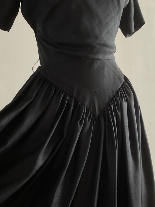 Rare 1950's Claire McCardell Black Silk Pop Over Dress With Rivets / Small