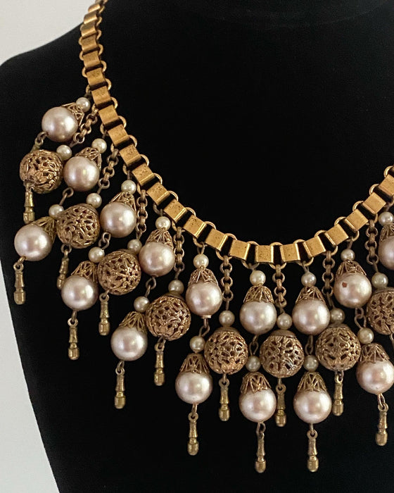 Stunning 1930's Pearl and Gold Ball Book Chain Necklace