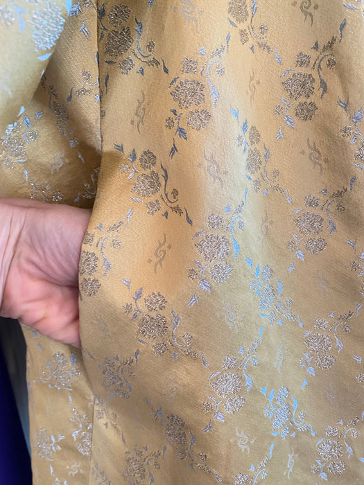 1950's Golden Silk Brocade Swing Coat By Designer Helena Barbieri / Medium