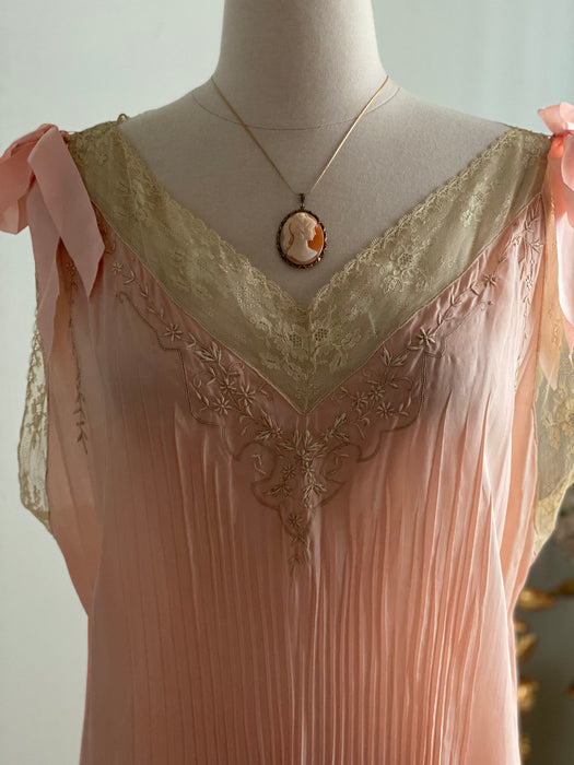 Exquisite Hand Made 1920's Silk Nightgown / Medium Large