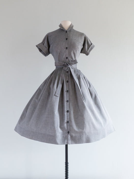 1950's Claire McCardell Classic Grey Cotton Day Dress / Small