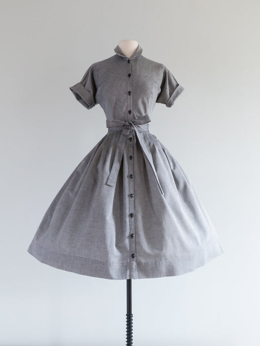 1950's Claire McCardell Classic Grey Cotton Day Dress / Small 1950's Claire McCardell Classic Grey Cotton Day Dress / Small