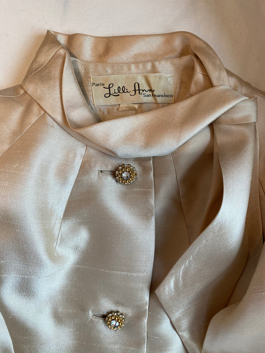Fabulous 1960's Lilli Ann Champagne Silk Dress & Matching Coat / Medium