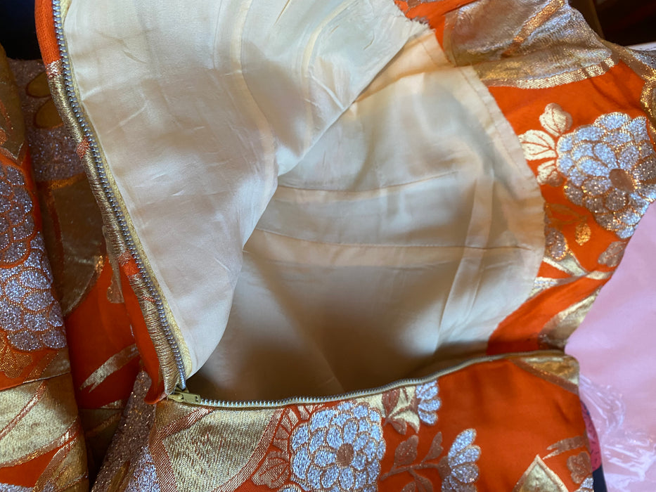 Exquisite Late 1950's SATSUMA Orange Japanese Brocade Evening Gown / Small