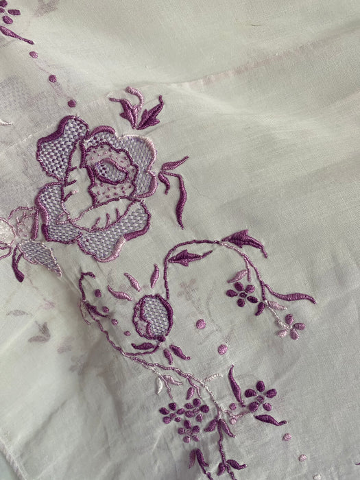 Vintage 1920's Violet Embroidered Hungarian Cotton Dress / Medium