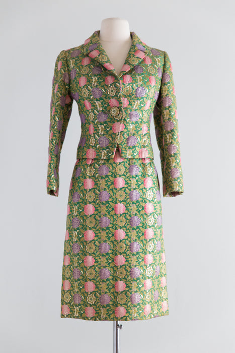 Vintage 1960's Christian Dior Two Piece Suit in Silk Brocade / Small