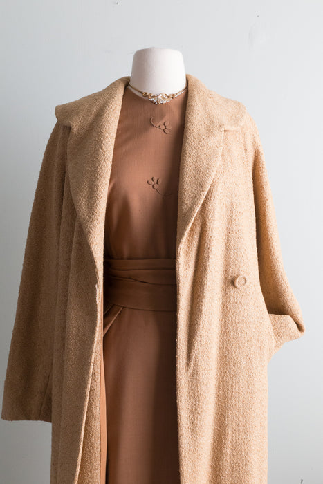 Fabulous 1950's Caramel Latte Wool Cocoon Coat / Medium