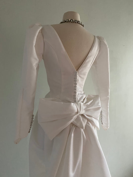 Ultra Chic Early 1980's White Wedding Gown With Train By Bianchi / Small