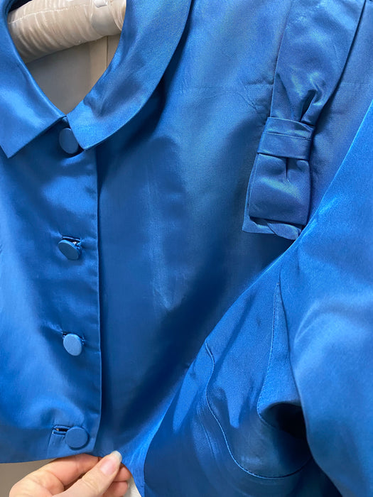 Cerulean Blue 1950's Wiggle Dress and Jacket By Abe Schrader / Waist 30