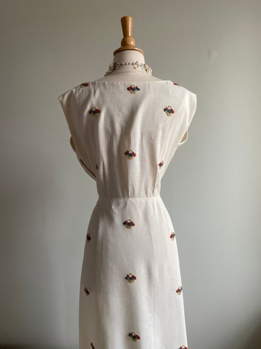 Vintage 1950's Flower Basket Wiggle Dress By Alison, New York / ML