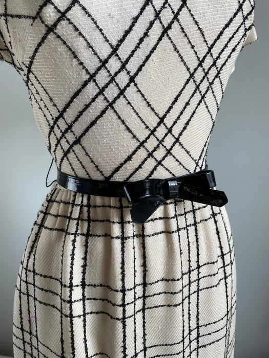Chic 1960's Window Pane Plaid Dress With Bow Belt / Small
