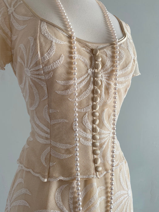 Delicate 1980's Silk and Lace Chemise Set By Peggy Jennings / SM