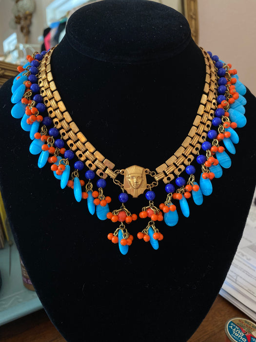 Vintage Miriam Haskell Egyptian Revival Statement Necklace