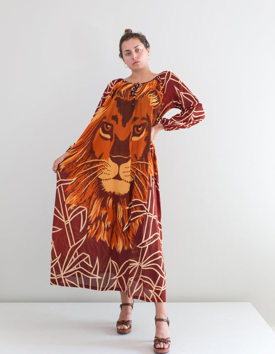 Fabulous 1970's Lion Print Maxi Dress / OS