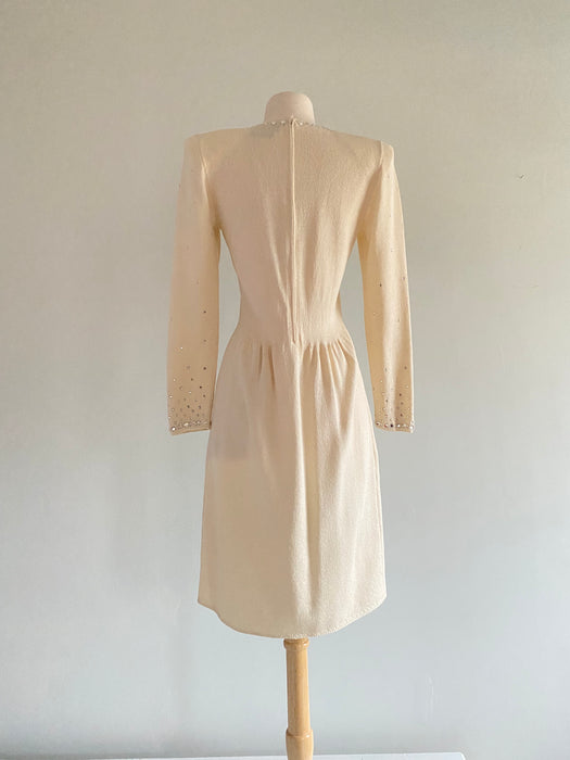 Darling Diamonds In The Snow Ivory Wool Knit Cocktail Dress By Don Sayres / SM
