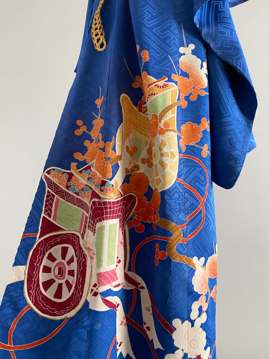 Vintage 1930's Era Royal Blue Silk Kimono Wrapper / OS