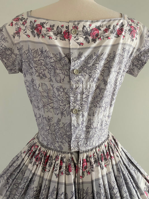 Rare 1950's Iconic Rose Print Cotton Dress By Horrockses / Medium