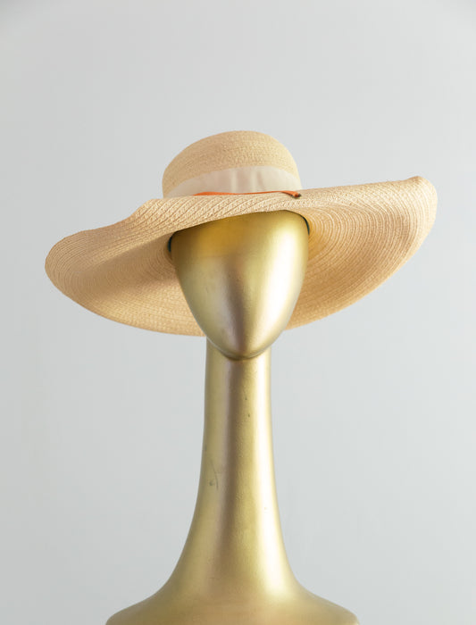 Vintage 1970's Yves Saint Laurent Wide Brim Straw Cartwheel Hat