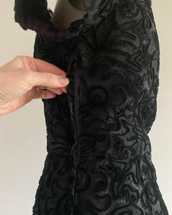 Exquisite 1950's Couture Cocktail Dress In Soutache Black Lace / Small