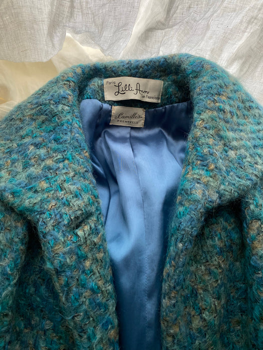 Late 1950's Lilli Ann Coat Woven Blue Swing Coat / Medium