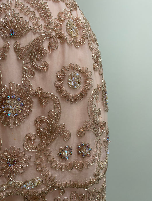 Stunning 1960's Heavily Beaded Peony Pink Evening Gown From I.Magnin / Medium