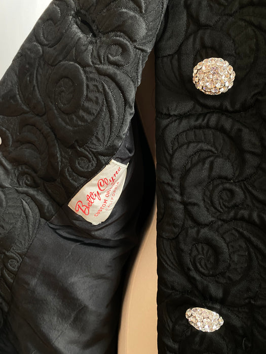 FABULOUS 1960's Black Brocade Evening Coat From Montaldos / Medium