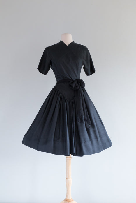 Rare 1950's Claire McCardell Black Silk Pop Over Dress With Rivets / Small