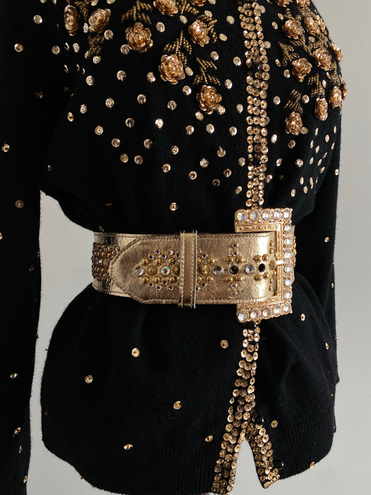 Vintage 1980's Versace Style Gold Leather Statement Belt