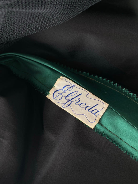 Stunning Emerald Green 1950’s Silk Cocktail Dress by Elfreda / xs