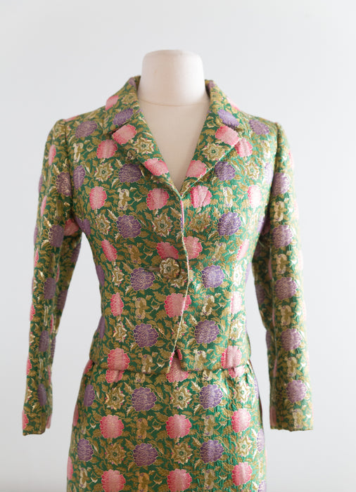 Vintage 1960's Christian Dior Two Piece Suit in Silk Brocade / Small