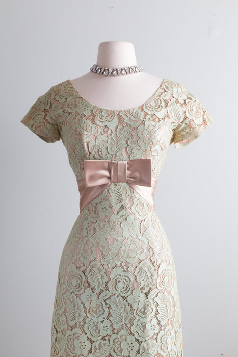 Stunning 1950's Pistachio Fantasy Lace Wiggle Dress / Waist 28