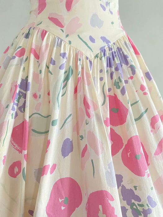 Romantic 1980's Laura Ashley Pastel Cotton Dress / Small