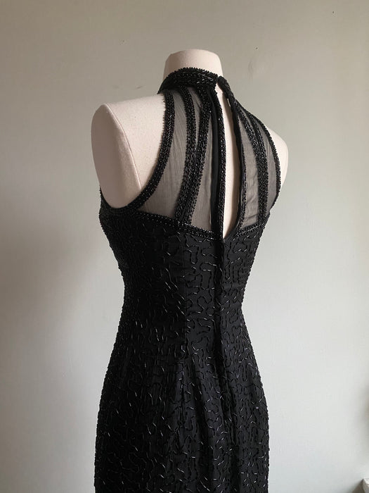 Sexy Vintage 1980's Silk Beaded Evening Gown / Small
