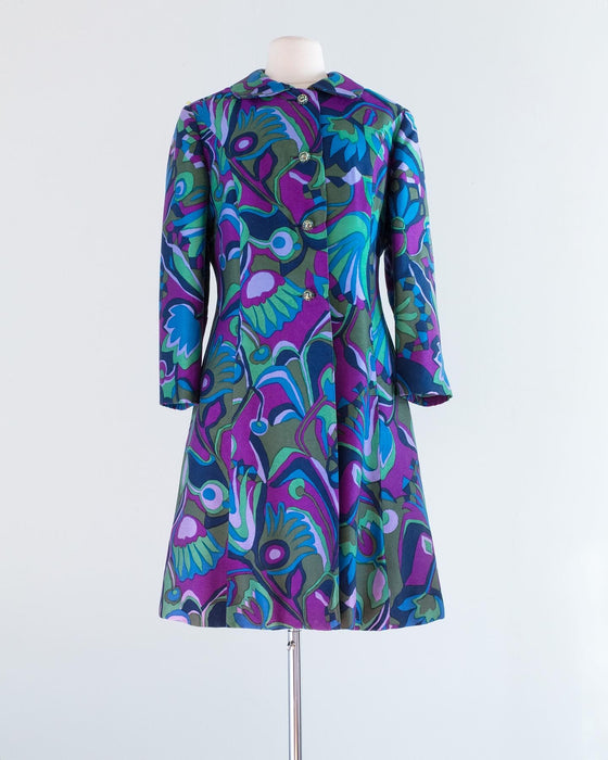 Vintage 1960's Peacock Garden Silk Coat & Dress Set / ML