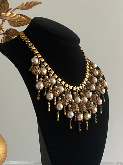 Stunning 1930's Pearl and Gold Ball Book Chain Necklace