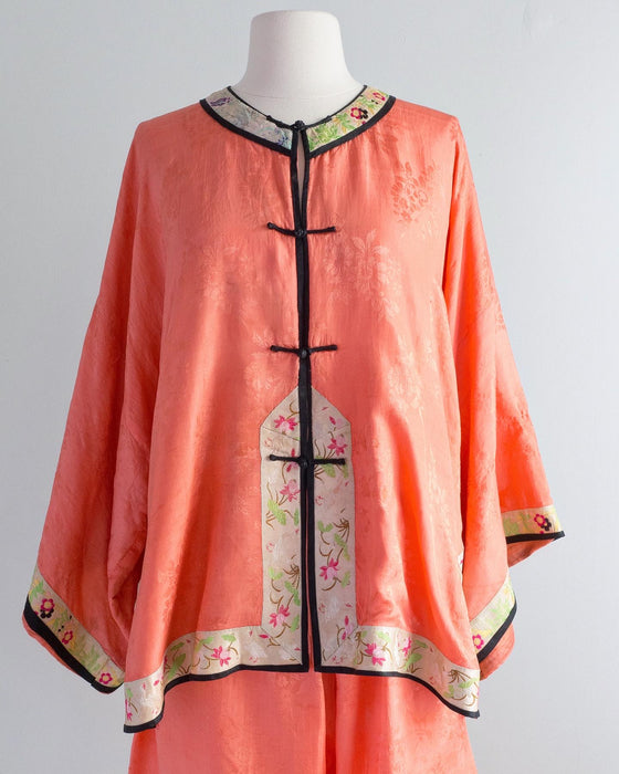 Vintage Persimmon Chinese Silk Loungwear Set 1920's Era / Medium