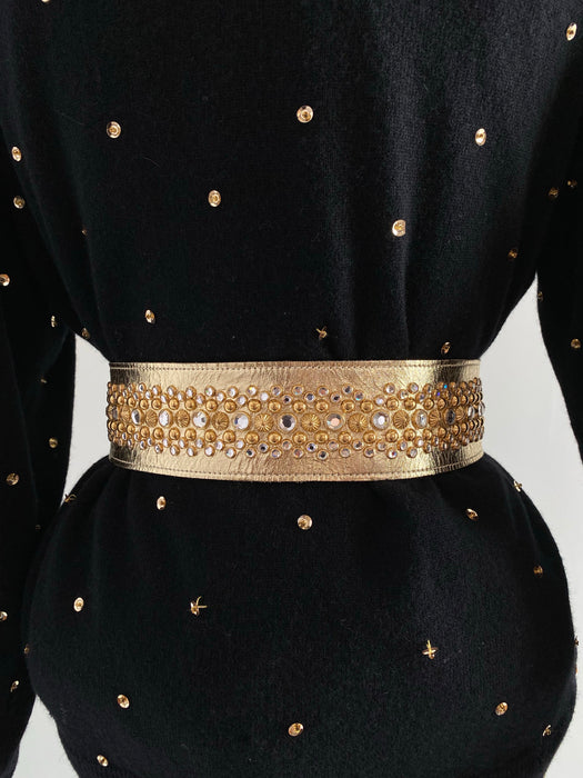 Vintage 1980's Versace Style Gold Leather Statement Belt