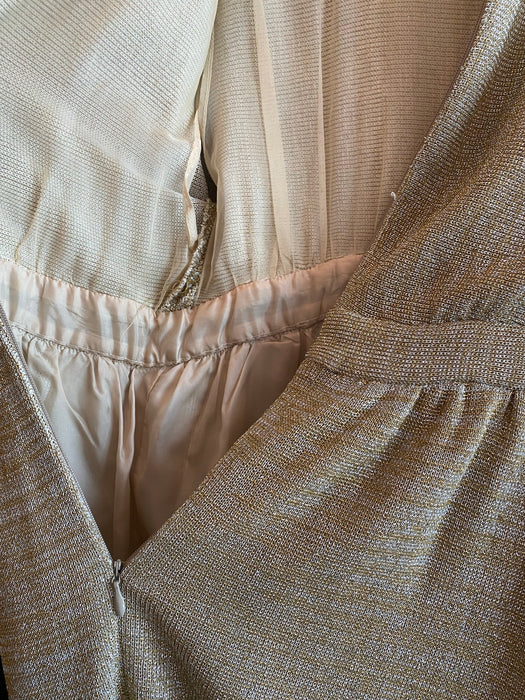 1970's Vintage Silver & Gold Lurex Knit Maxi Dress / Medium