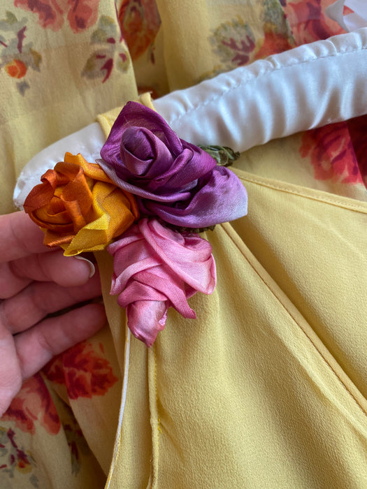 Gorgeous 1920's Silk Chiffon Rose Print Dress / XS
